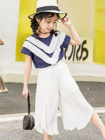 Ericdress Stripe Color Block T Shirt Mid Calf Pants 's Summer Outfits img 1
