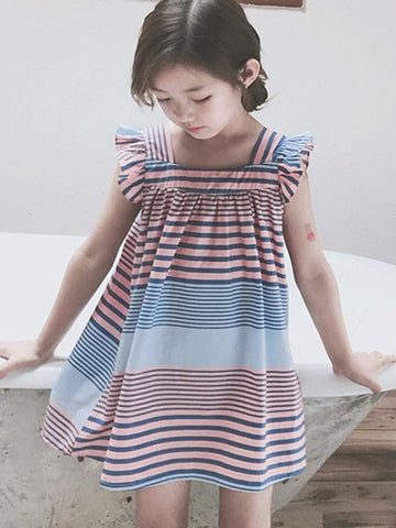 Ericdress Square Neck Pleated Stripped Cap Sleeve 's Casual Dress