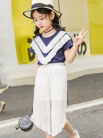 Ericdress Stripe Color Block T Shirt Mid Calf Pants 's Summer Outfits